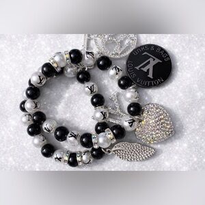 Monochrome Beaded Bracelet with Silver Charms